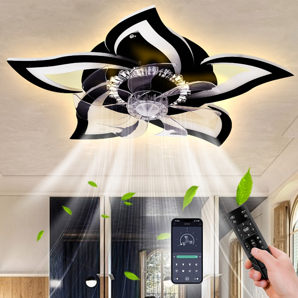 Ceiling Fan with Light 27 Inch Flush Mount - Low Profile 6-Speed 3-Color Dimmable LED, Remote & App Control