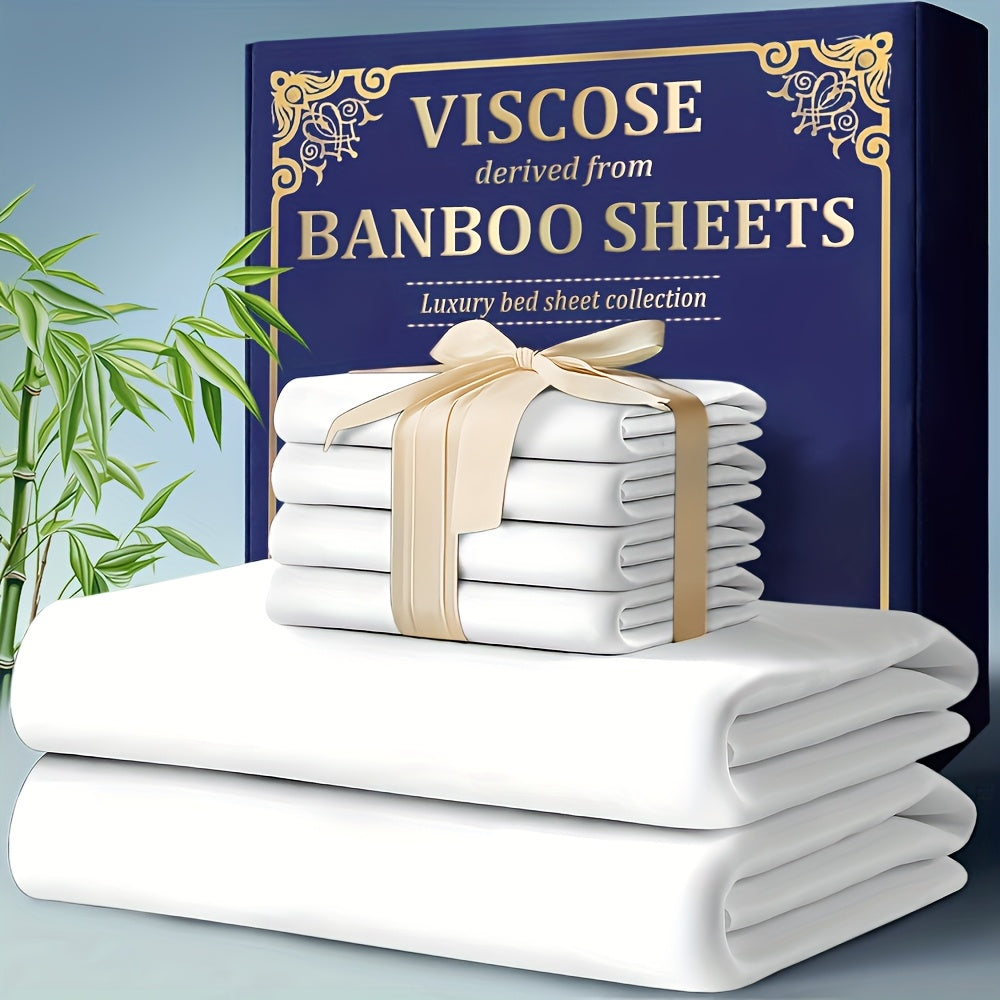 Bamboo Cooling Fitted Sheet Set 2300TC Deep Pocket All Season Bed Sheets for Entryways, Bedrooms and Living Spaces