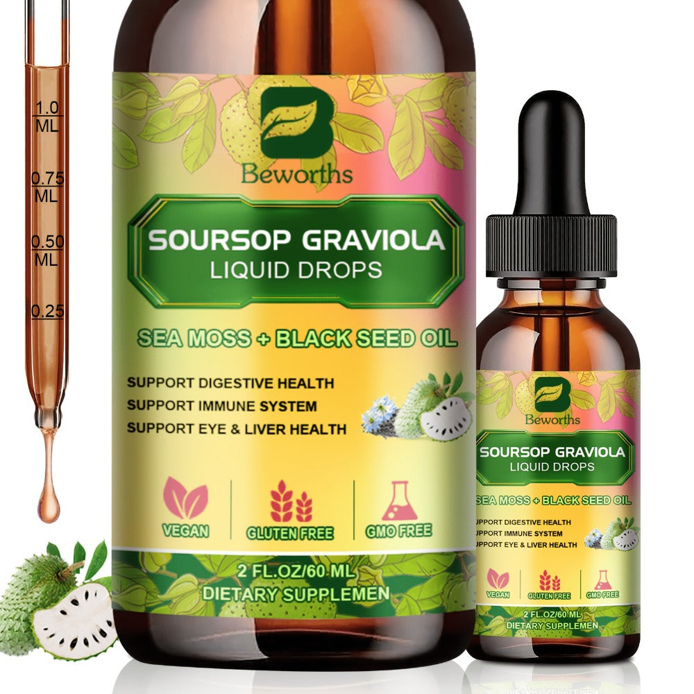 [8-IN-1 Soursop Drops] 1/3 Bottles 8-IN-1 Soursop Liquid Drops, Graviola Leaf & Fruit Complex Supplement With Sea Moss