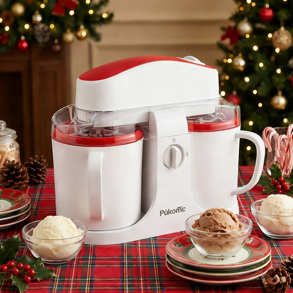 Ice Cream Maker Machine Dual Cup Self-Freezing, Make 2 Flavors Homemade Ice Cream Sorbet Frozen Yogurt at Once