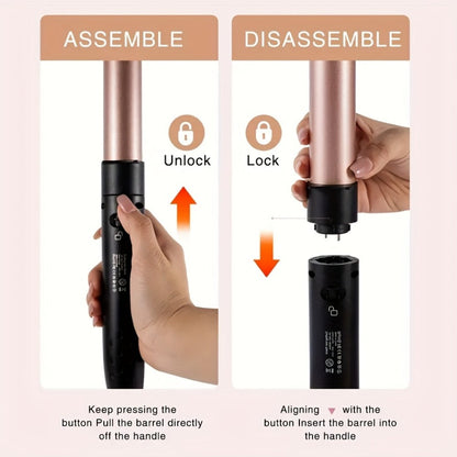 Ceramic Curling Iron Set 5-in-1 with Interchangeable Barrels & Heat Brush, Professional Hair Curler Wand Styling Kit for Waves & Curls