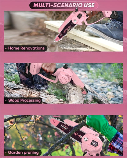 Mini Chainsaw 6 Inch 21V Cordless Battery Powered, Handheld Electric Chain Saw for Tree Branch Trimming Wood Cutting