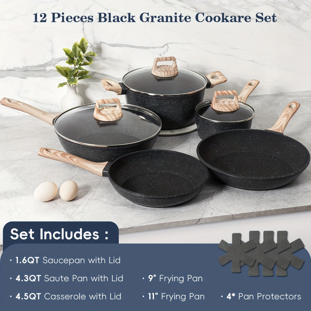 Pots and Pans Set 12-Piece Non-Stick Kitchen Cookware – Complete Cooking Set with Frying Pan | Durable Even-Heating Non-Stick Coating |