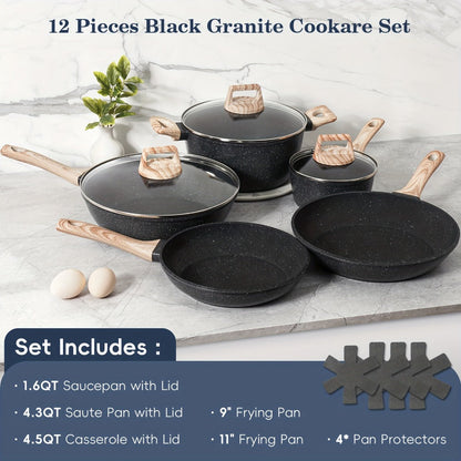 Pots and Pans Set 12-Piece Non-Stick Kitchen Cookware – Complete Cooking Set with Frying Pan | Durable Even-Heating Non-Stick Coating |