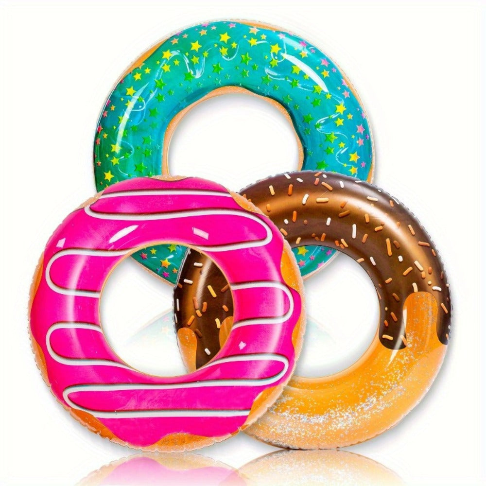 Glitter Donut Pool Float 3 Pack 32.5 Inch Inflatable Swim Ring Set – Strawberry Chocolate Mint Pool Tubes for Summer Pool Party
