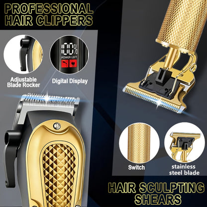 Electric Hair Trimmer & Beard Shaver Set for Men - Professional Rechargeable Hair Clipper with LED Display
