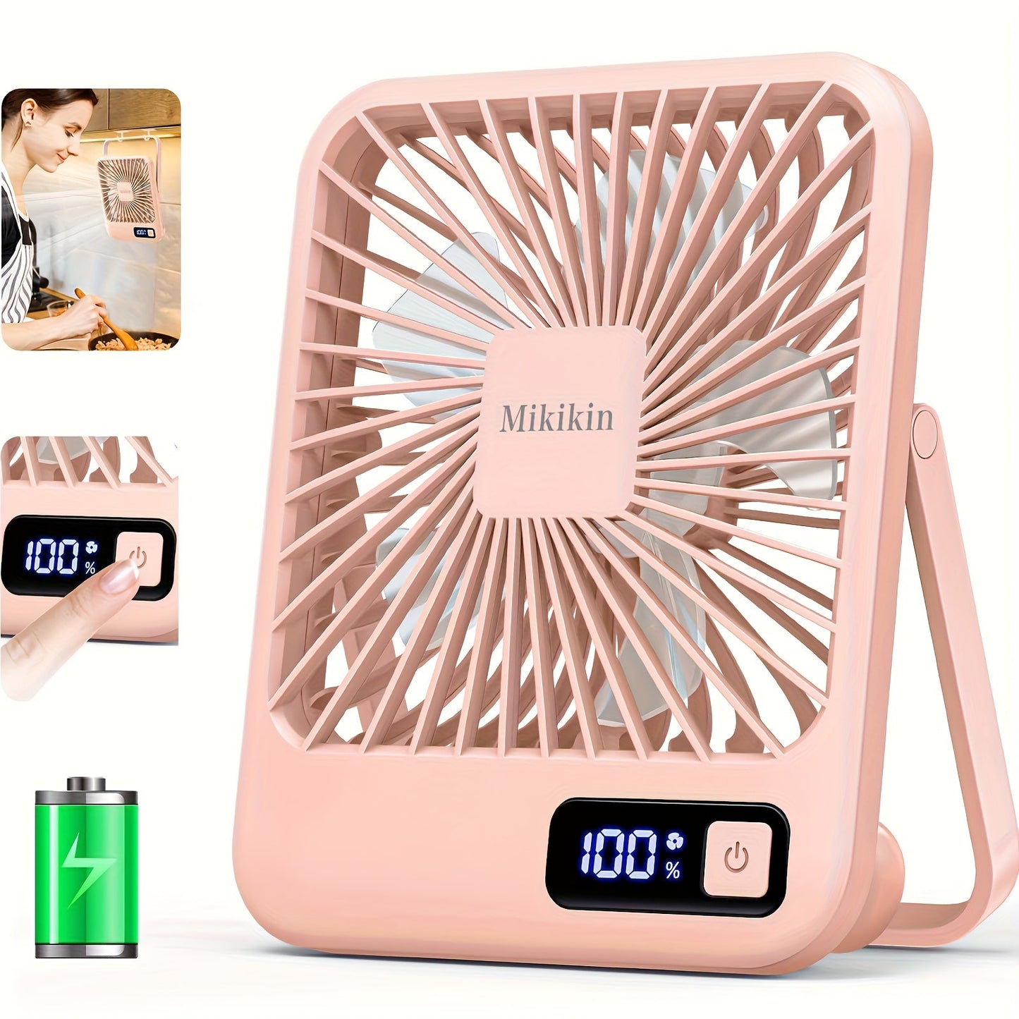 Mini Desktop Fan Square Design, Ultra-Quiet 5-Speed USB Rechargeable 1800mAh Portable Cooling Fan for Home