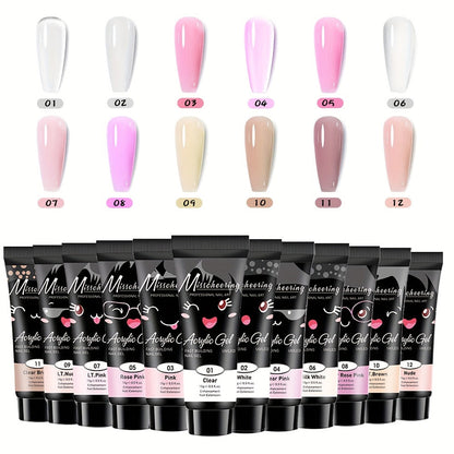 Poly Gel Nail Extension Kit 12pcs 3D Modeling Sculpting Gel – Semi-Permanent Resin Strengthener, Transparent Color Gel
