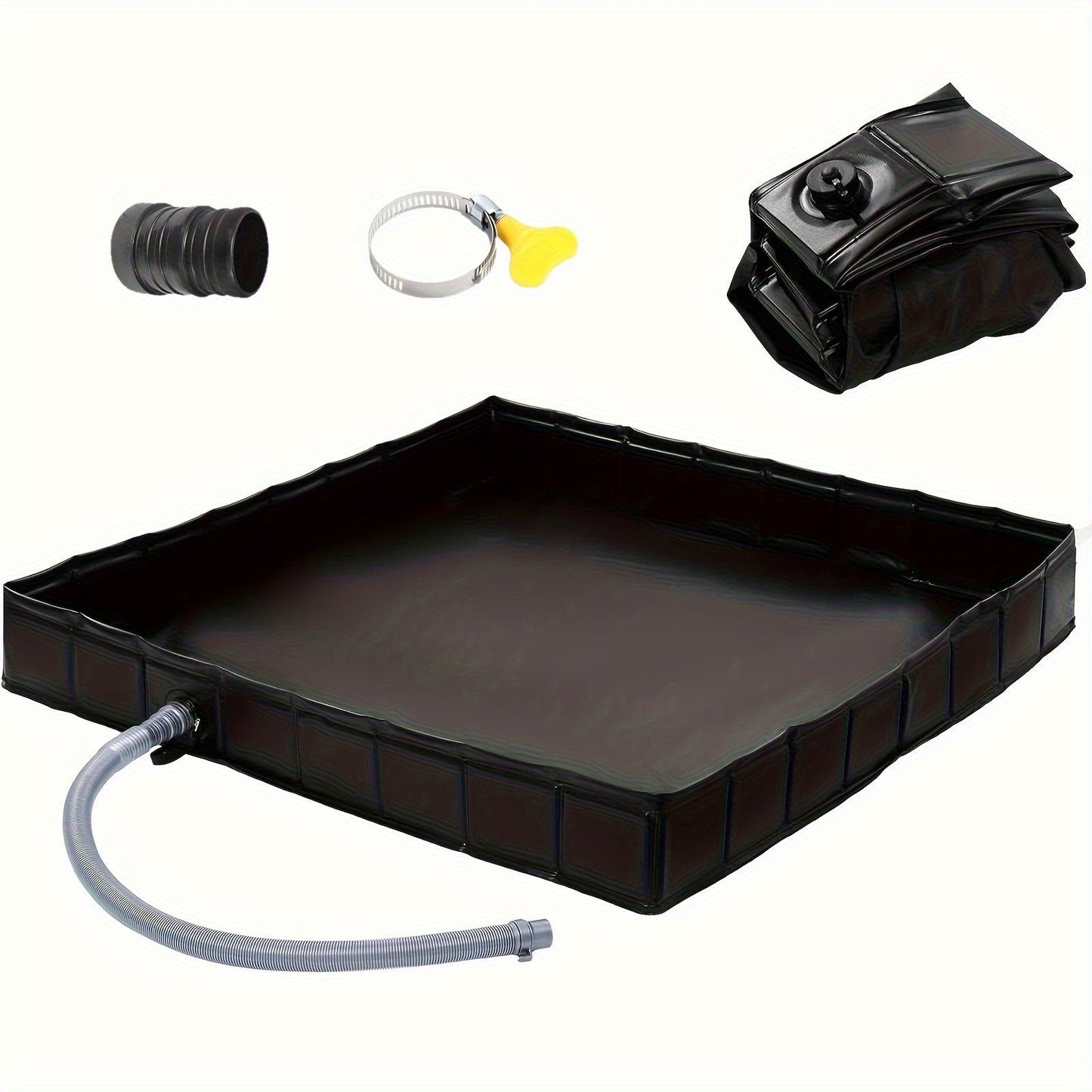 Foldable Shower Base 41"x41" Portable Shower Pan with Drain Pipe – Collapsible Shower Basin for Camping Tent, Indoor & Outdoor Use, Black