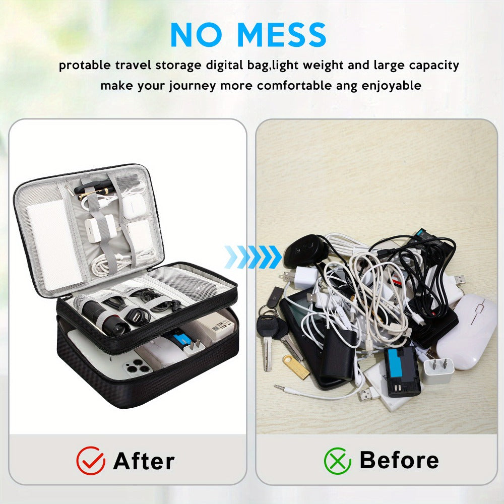 Cable Organizer Bag for Travel Double Layer, Electronics Case with Removable Dividers, Cables, Chargers
