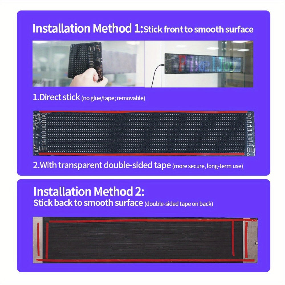 LED Scrolling Display Board with Bluetooth App Control, USB Powered Programmable RGB Matrix Panel for Text