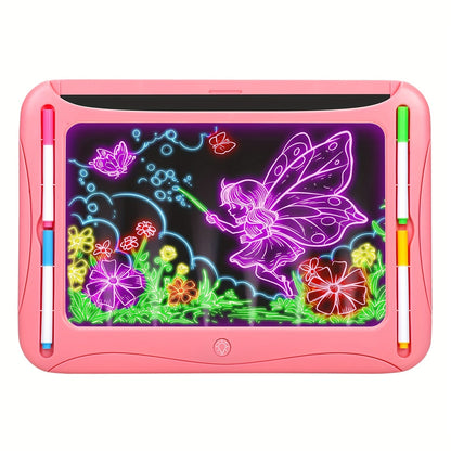LED Light Up Drawing Board for Kids, 9 Double-Sided Tracing Cards 6 Markers Glow Doodle Travel Art Toy for Girls Boys Ages 3-8