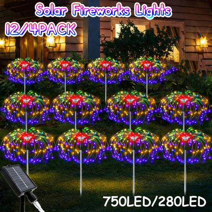 Solar Garden Light Firework Stakes with 8 Modes, 4 or 12-Pack Choices and White or Multicolor LEDs
