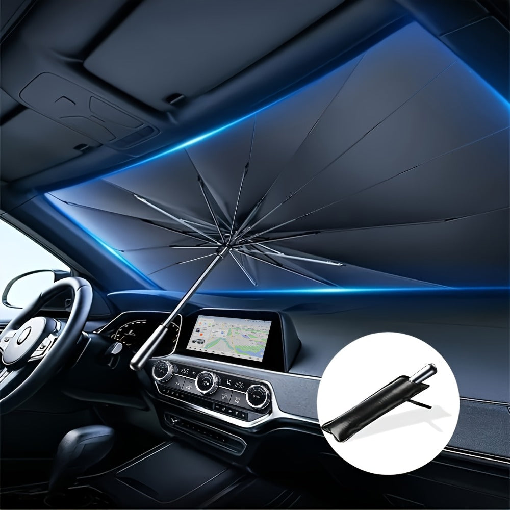 Windshield Sun Shade UV Protection | Auto Open & Fold One-Button, Fiberglass Skeleton, Opaque Insulation, Fits Most Cars SUVs Trucks