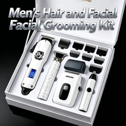 Zinc Alloy Men's Grooming Kit – USB Rechargeable Hair Clipper, Nose Trimmer, Electric Shaver & Detail Trimmer Set, 3500mAh Battery