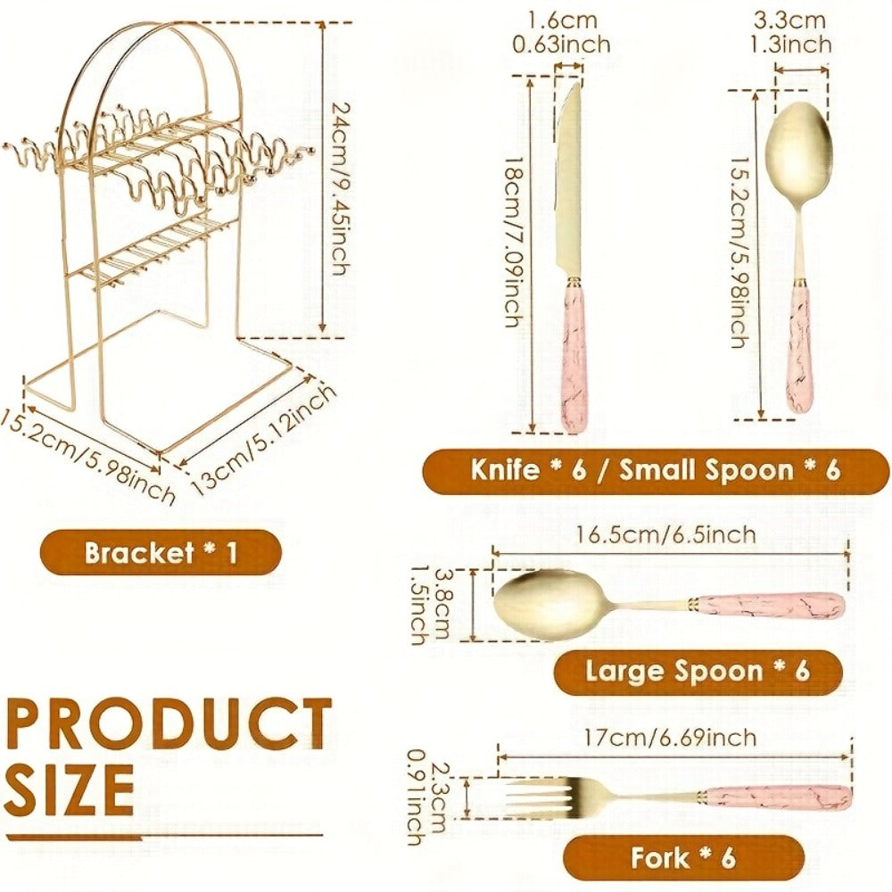 Marble Pattern Cutlery Set 24pcs – Dinner Forks Soup Spoons Teaspoons for Home Hotel Restaurant