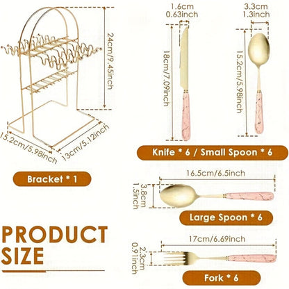 Marble Pattern Cutlery Set 24pcs – Dinner Forks Soup Spoons Teaspoons for Home Hotel Restaurant