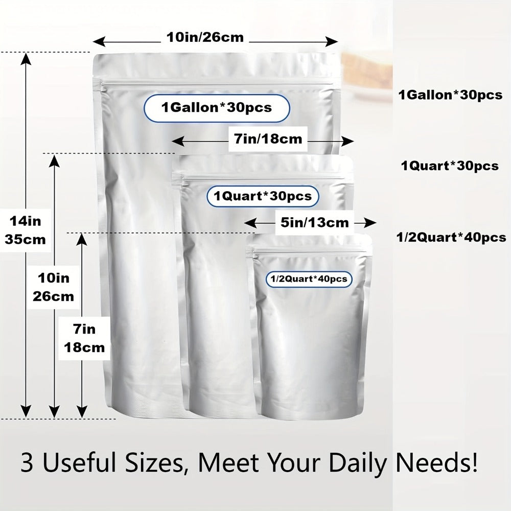 Mylar Bags for Food Storage 100 Pack Resealable 3 Sizes 1 Gallon 10 Mil 1 Quart 8 Mil Half for Entryways, Bedrooms and Living Spaces