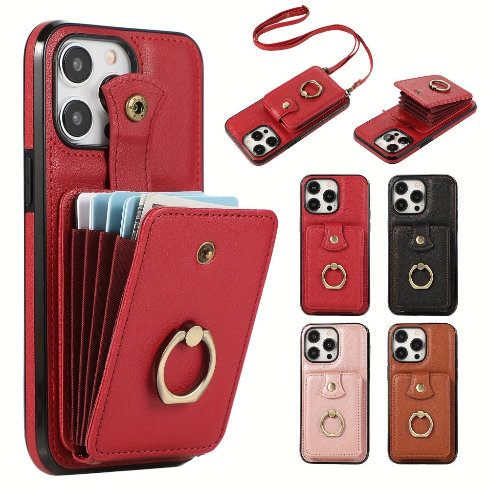 Phone Case Wallet with 2-3 Card Holder and Fold-Out Kickstand for Selected iPhone 12-16 Model Options