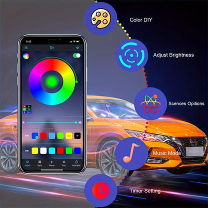 Car Interior Fiber-Style Ambient Light Kit with 5-in-1 Remote or 196.85-Inch App-Control Checkout Options