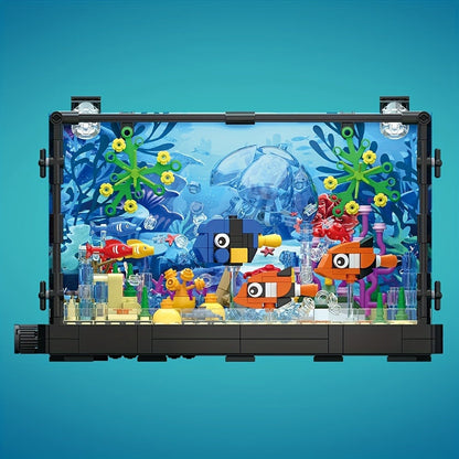 LED Aquarium Building Block Set, Fish Tank Marine Jellyfish Brick Model Kit with Glowing Light
