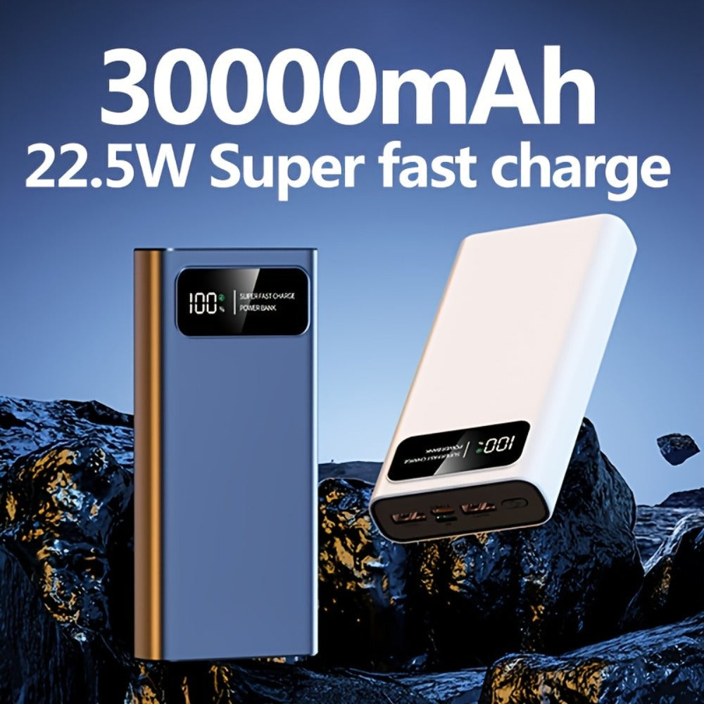 Power Bank 30000mAh 22.5W with Two-Way Charging, Dual USB, USB-C and Digital Display in White