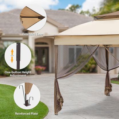 Instant Gazebo Tent 11x11 FT Mosquito Netting No Assembly Required for Garden, Yard and Pest Management