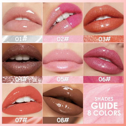 Pearlescent Glitter Lip Gloss Set 8 Pieces with Lip Oil Formula, for Makeup, Travel and Everyday Vanity Use