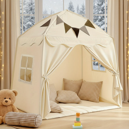Kids Play Tent with Star Lights & Flags, Extra Large Indoor Outdoor Playhouse with Windows for Reading & Pretend Play
