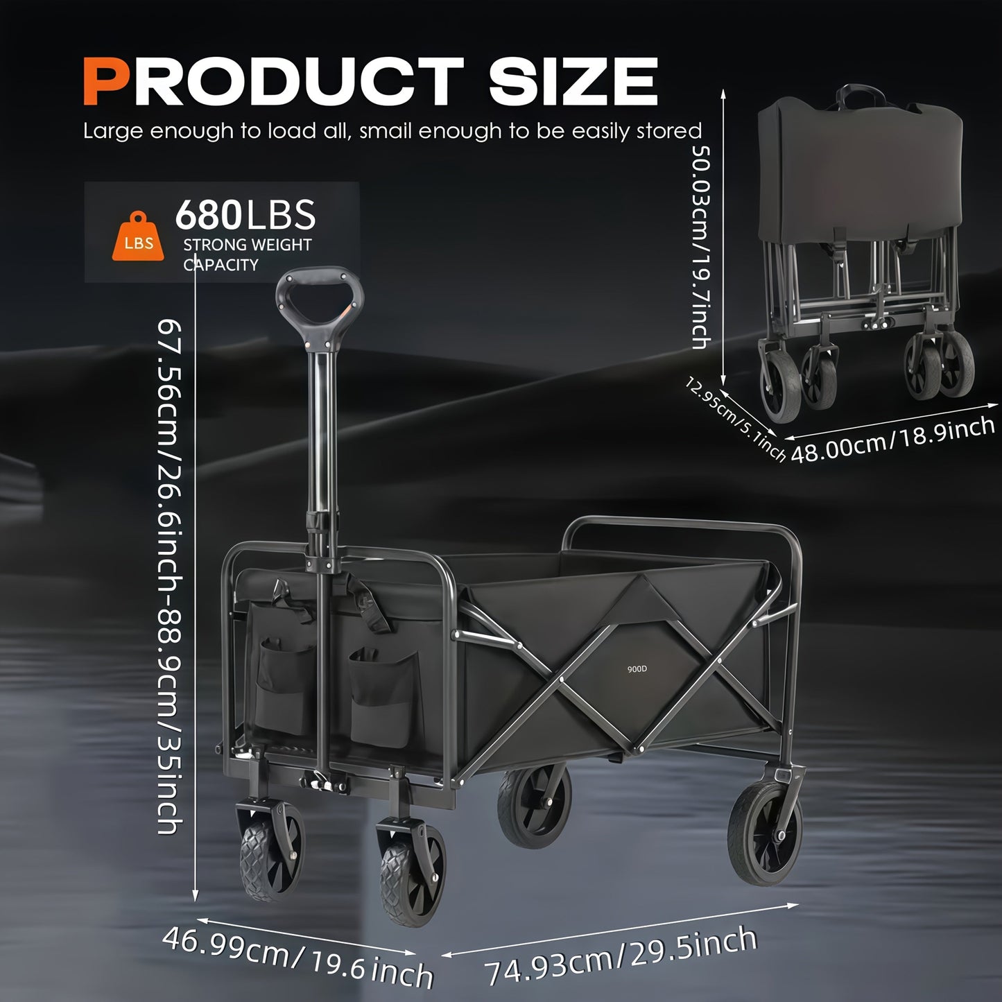 Folding Wagon, Garden Cart Beach Wagon Camping Utility Outdoor Cart for Garden, Patio and Yard Use