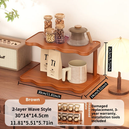 Cup Display Rack Kitchen Organizer 2 or 3 Tier Wave-Style Ladder Shelf in Six Brown Variant Options