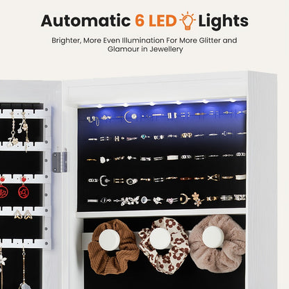 Jewelry Armoire Floor Standing 47.2" Full-Length Mirror Cabinet with 6 LED Lights Dual Lock