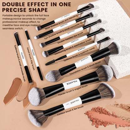 Makeup Brush Set, 10-Piece Double-Ended Nylon Bristle Collection with Cosmetic Bag and Three Color Options