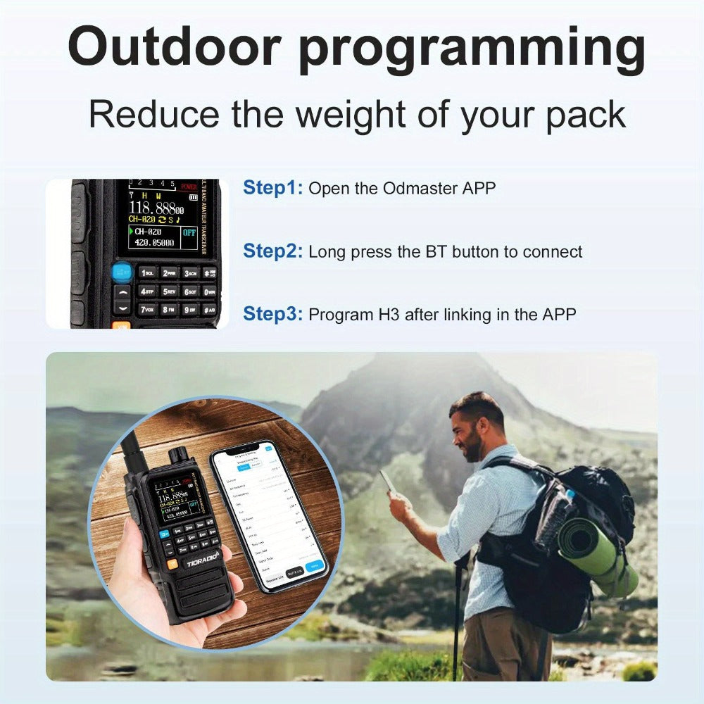 Tidradio H3 Plus Ham Radio Multi-Band Two-Way Radio, AM/FM Reception, Wireless Headset Compatible