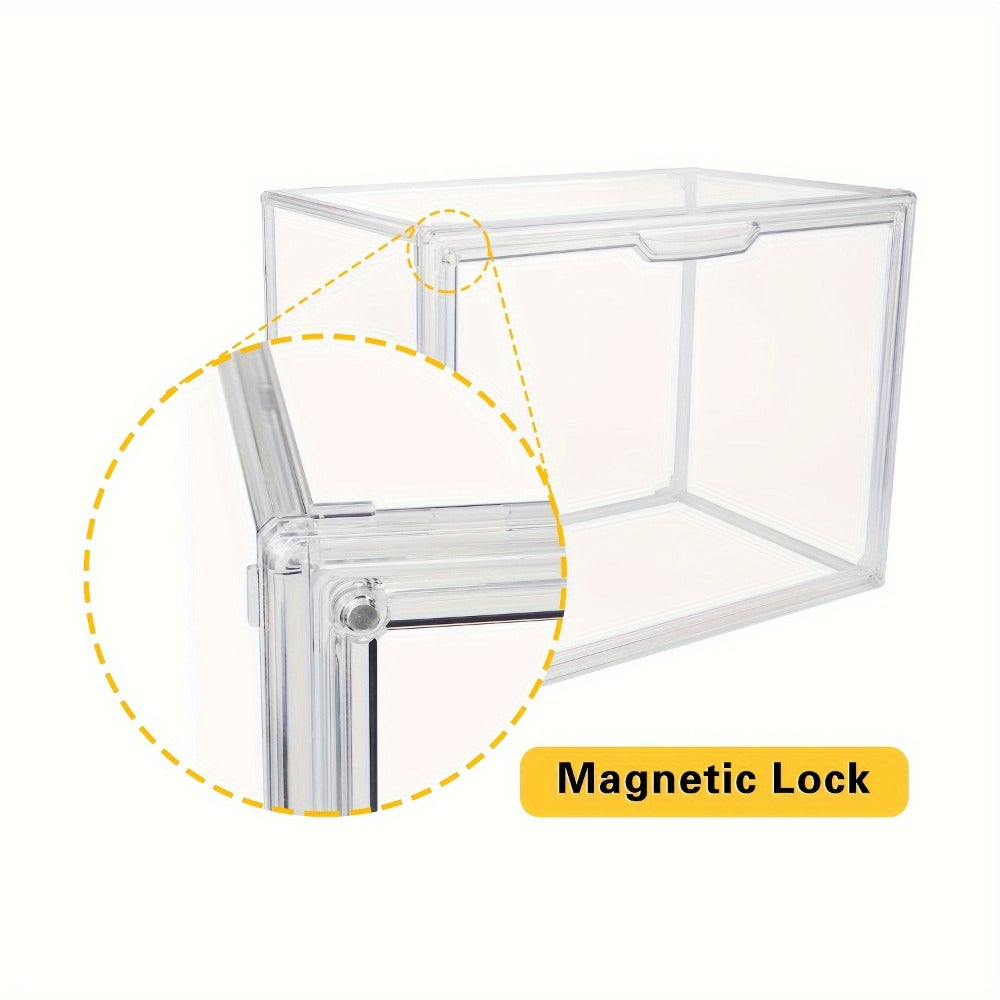 XL Clear Stackable Acrylic Storage Bins with Magnetic Lid – Dustproof Large Display Case for Figures, Collectibles, Helmets, Shoes, Bags