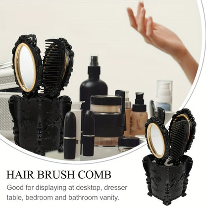 Retro Hair Comb Set with Mirror Scalp Massage Hairbrush Pocket Mirror Vintage Vanity Brush Set for Women Girls Travel Daily Grooming Makeup