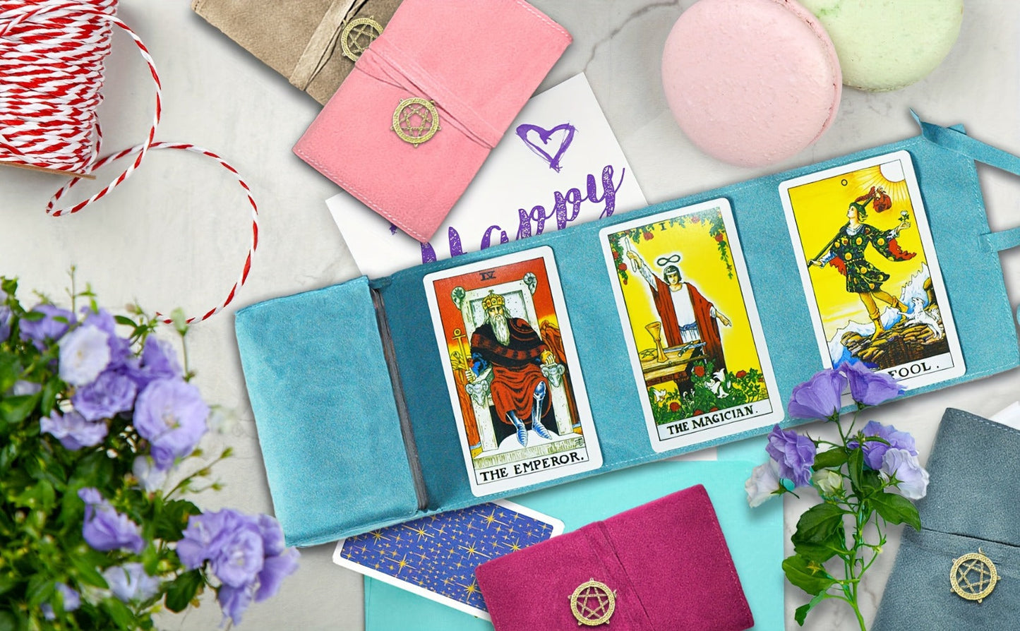 Tarot Card Bag Velvet Pouch with Retro Pendant – 5pcs Lightweight Tarot Storage Holder Set, Mystical Drawstring Bags for Tarot Cards