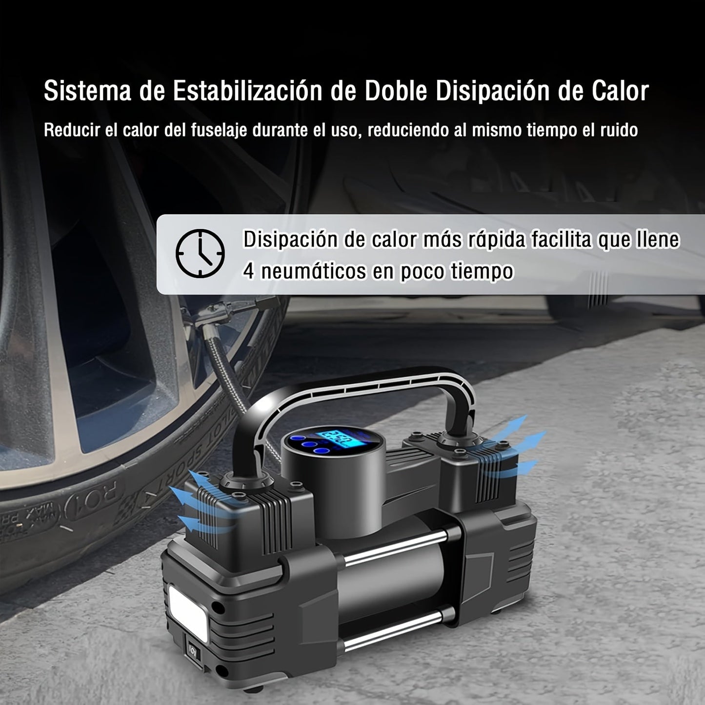 Dual-Cylinder Portable Tire Inflator with Pointer Gauge, Digital Gauge or Digital Display Options