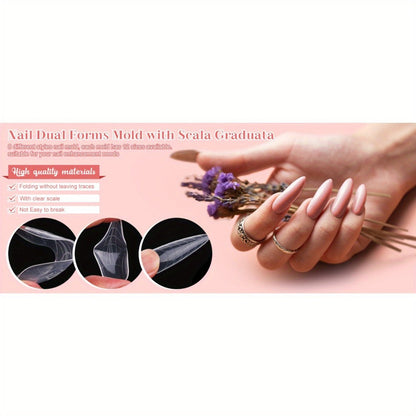 Poly Gel Nail Extension Form Kit – 192pcs Dual Forms, 96pcs Reusable Pads, 8 Shapes Acrylic Mold, Brush Pen