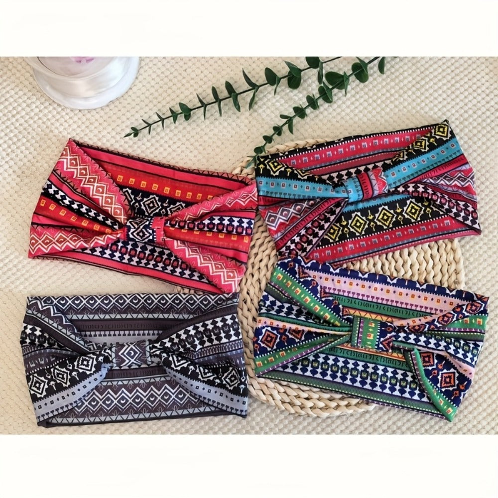 Floral Turban Headbands for Women 8 Pack Non-Slip Elastic Boho Knotted Wide Hair Wrap for Sports Yoga Running Workout Sweatband Moisture