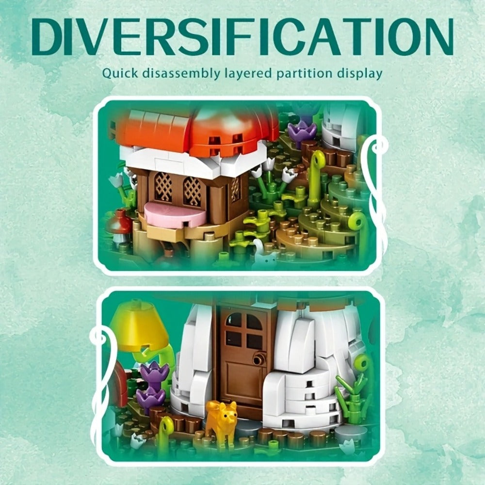 Fairy Mushroom House Building Blocks Set 2000+ Pcs – Mythical Fantasy Miniature Architecture Model 663 Desktop Decoration Display for Adults