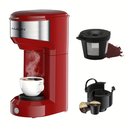 Single-Serve Coffee Maker for Pods or Grounds with 6-14oz Reservoir Range, 120V Label and Four Colors