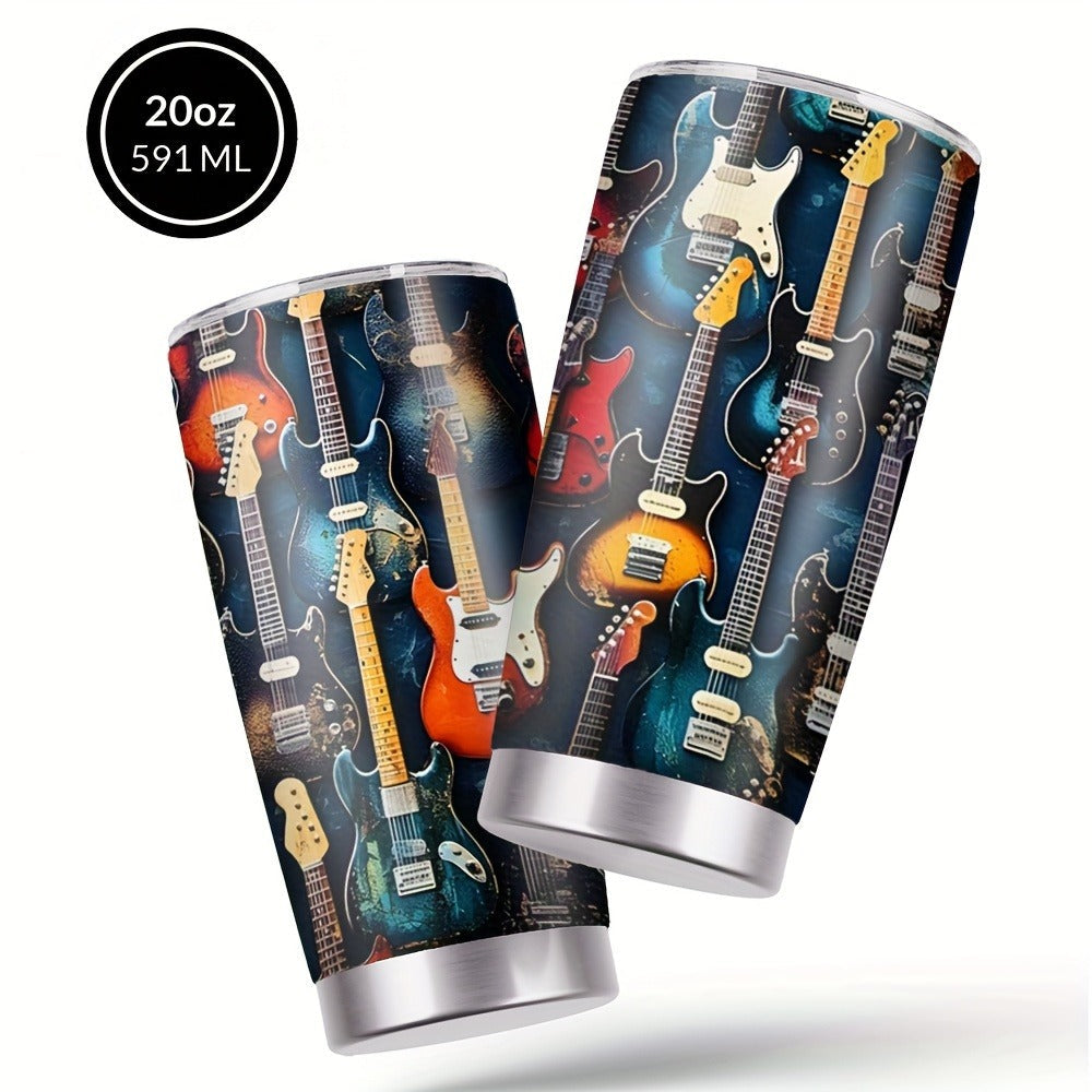 Insulated Tumbler 20oz Guitar Pattern Stainless Steel Travel Mug with Lid and Straw Double for Entryways, Bedrooms and Living Spaces