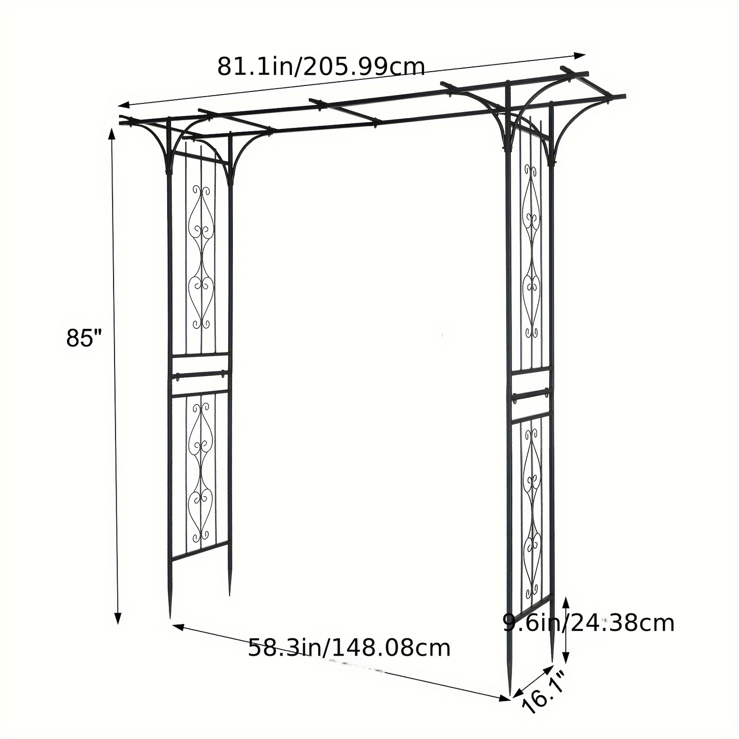 Flat Top Iron Garden Arch 16mm Tube Climbing Rose Trellis for Garden, Patio and Yard Use, with the Listed Configuration