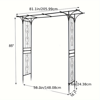 Flat Top Iron Garden Arch 16mm Tube Climbing Rose Trellis for Garden, Patio and Yard Use, with the Listed Configuration