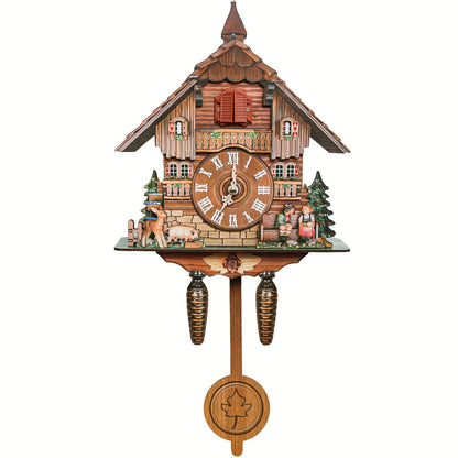 Cuckoo-Style Decorative Wall Clock with Pendulum and CL010 or CL303 Brown Wood-Look Model Options