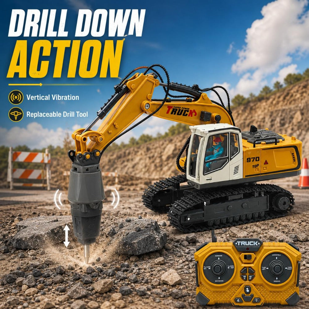 RC Construction Vehicle Toy Set 2.4GHz Remote Control Excavator Bulldozer Dump Truck Loader with Alloy Head LED Lights & Sounds