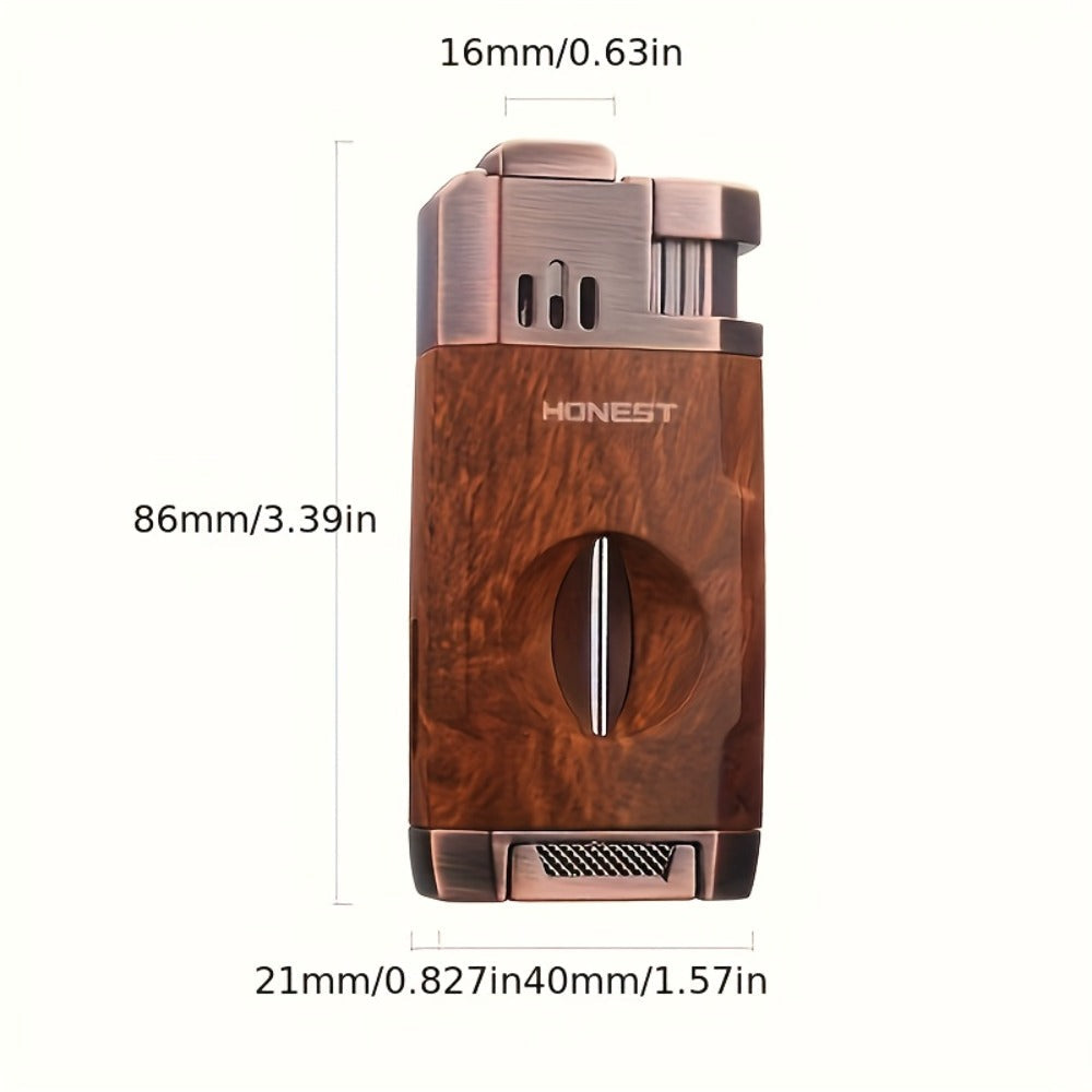 Cigar Torch Lighter with V-Shaped Cigar Cutter Built-in Clip Dual Windproof Jet Flame Visible for Entryways, Bedrooms and Living Spaces