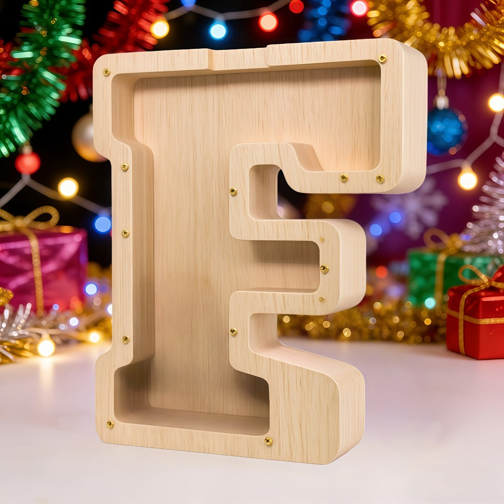 Alphabet Letter Piggy Bank A-Z Wooden Coin Bank Large Capacity Transparent – Personalized Savings Box for Kids | Back to School