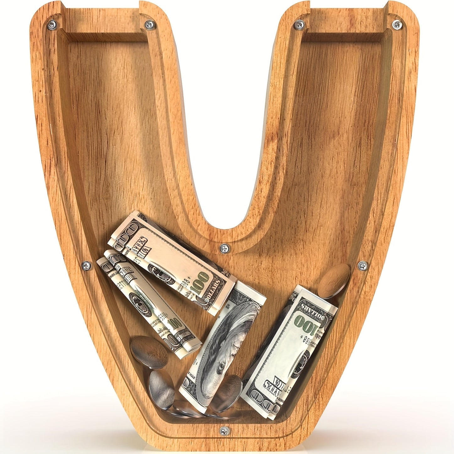 Wooden Letter Penny Bank – Alphabet Coin Bank Savings Box for Kids & Adults, Personalized Money Bank Birthday Gift